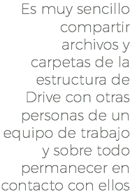 Es muy sencillo compartir archivos y carpetas de la estructura de Drive con otras personas de un equipo de trabajo y sobre todo permanecer en contacto con ellos